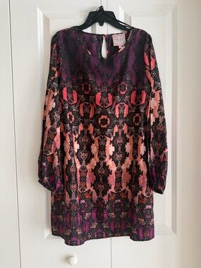 Romeo & Juliet Couture Cutout Sleeve Mini Dress Pink Purple Black Print Size M